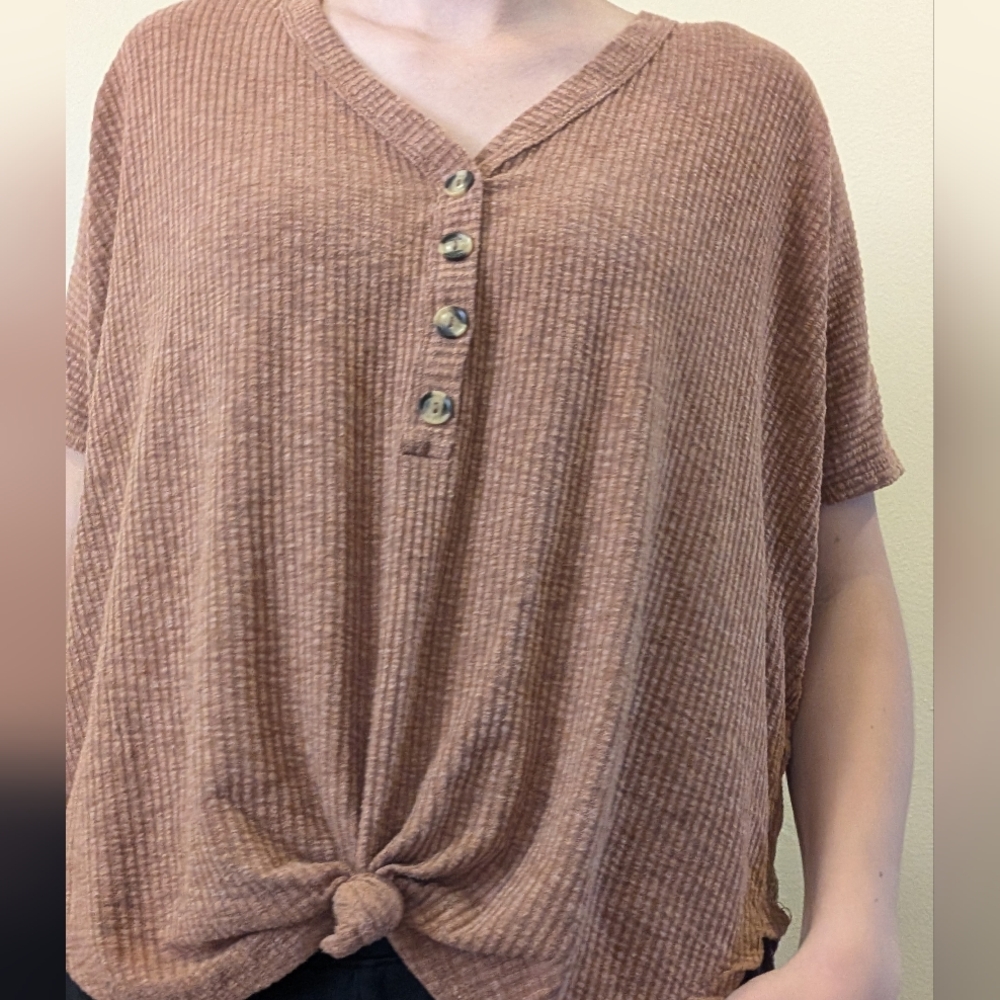 Orange V Neck Tee with Knot